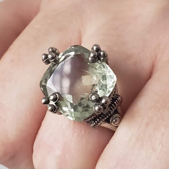 Stunning Sterling Silver Cocktail Ring Pale Blue Green Stone Signed JL - Picture 11 of 11